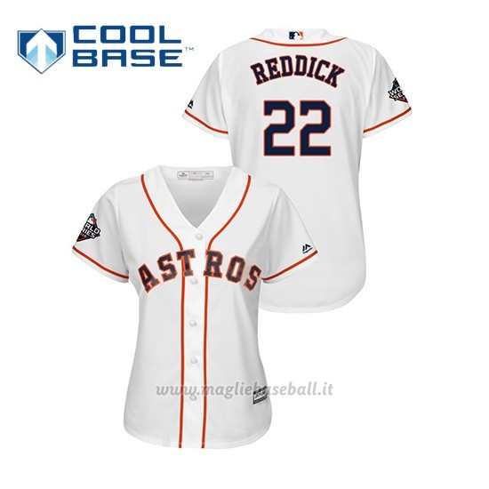 Maglia Baseball Donna Houston Astros 22 Josh Reddick 2019 World Series Bound Cool Base Bianco